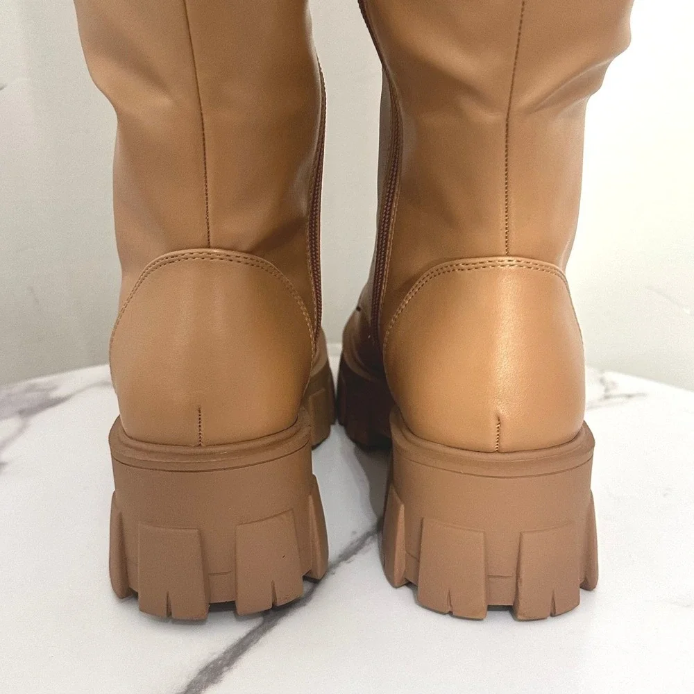 Cape Robbin Boxi Nude Over The Knee Rhinestone Lace‎ Up Lug Sole Boots Size 5